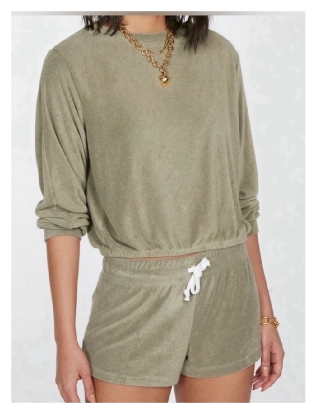 NEW GENERATION LOVE Alyssa Terry Pullover Sweatshirt in Army Green SMALL